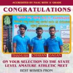 Selection to the State Level Amature Athletic Meet – S. M. S College, Brahmavar