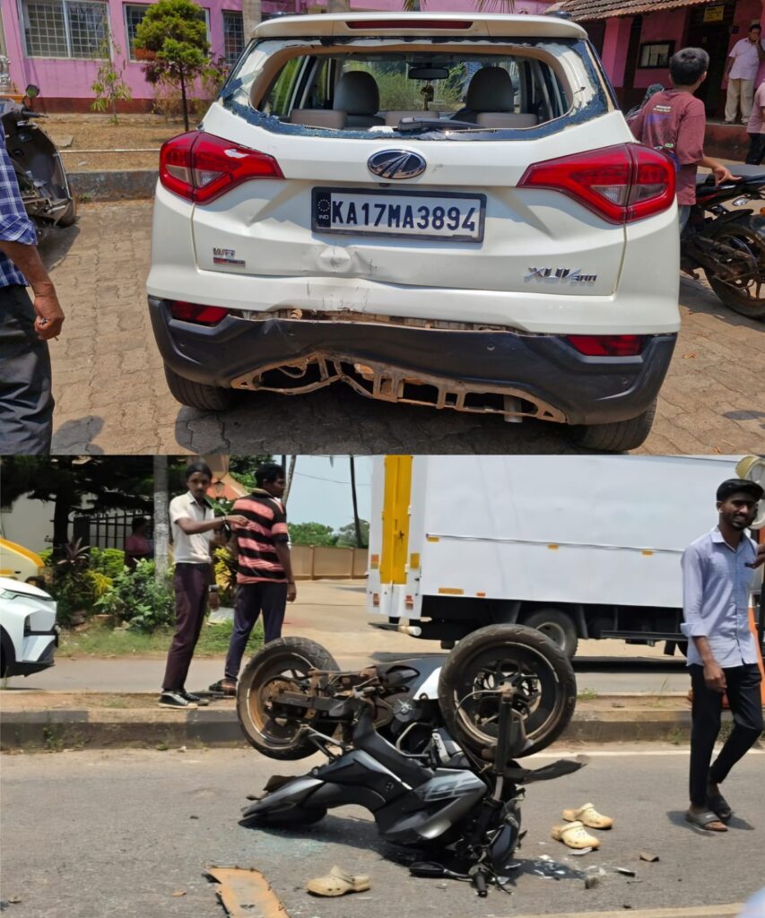 ಶಿರ್ವ: ಕಾರು ಹಾಗೂ ಬೈಕ್ ಸಿನಿಮೀಯ ರೀತಿಯಲ್ಲಿ ಡಿಕ್ಕಿ, ಬೈಕ್ ಸವಾರ ಅಪಾಯದಿಂದ ಪಾರು