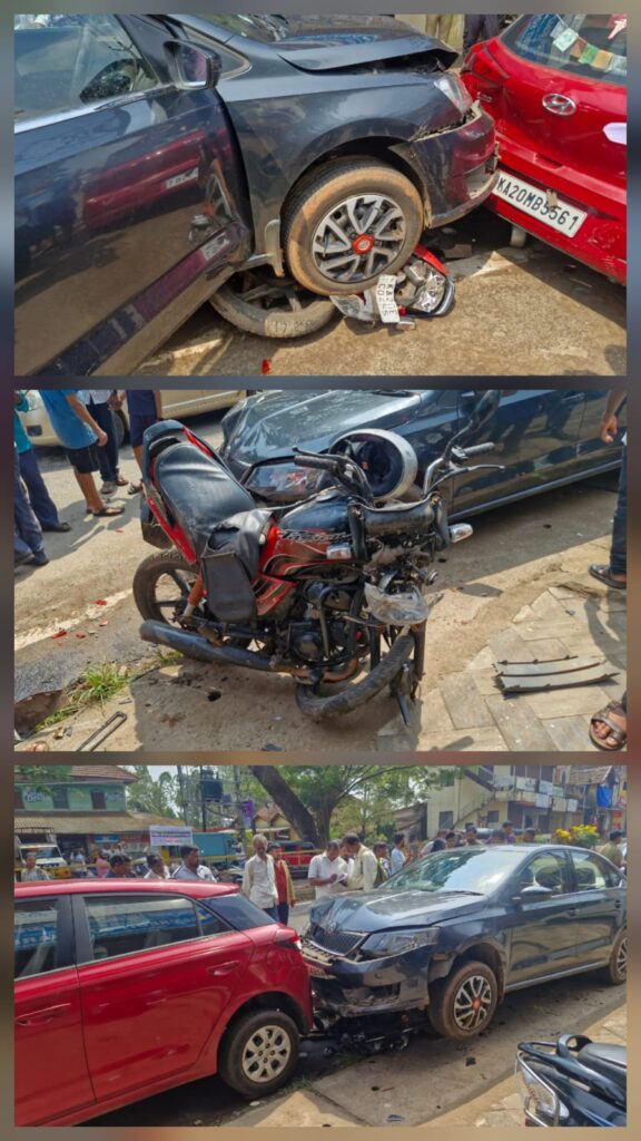 ಶಿರ್ವ: ಫೀನಿಕ್ಸ್ ಆರ್ಕೇಡ್ ಮುಂಭಾಗ ಸರಣಿ ಅಪಘಾತ, ಬೈಕ್ ಸವಾರ ಪಾರು