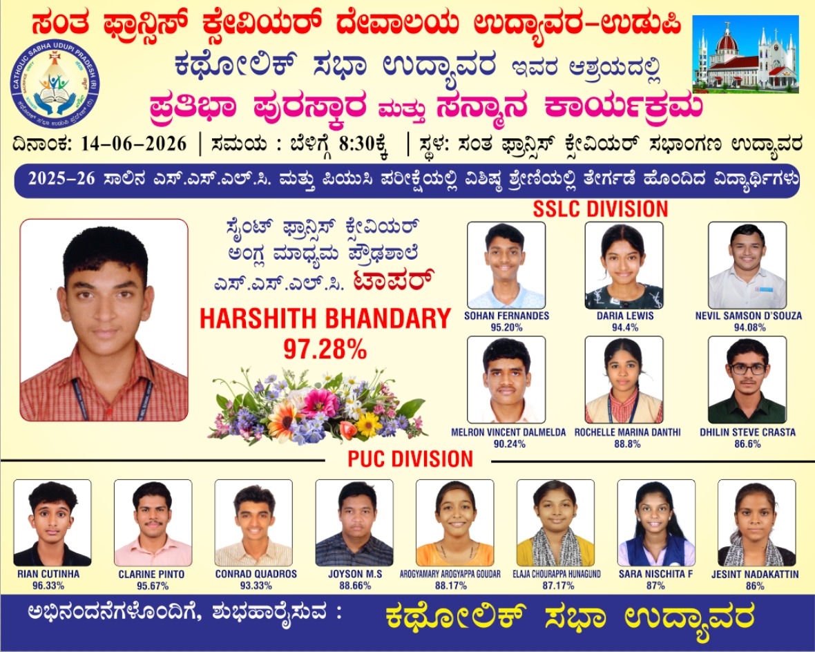 ಕಥೋಲಿಕ್ ಸಭಾ ಉದ್ಯಾವರ : ಜೂ. 14 – ಪ್ರತಿಭಾ ಪುರಸ್ಕಾರ ಮತ್ತು ಸನ್ಮಾನ ಕಾರ್ಯಕ್ರಮ