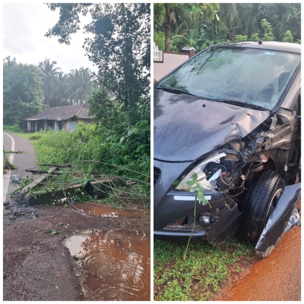 ಬಂಟಕಲ್ಲು-ಪಂಜಿಮಾರು ರಸ್ತೆಯಲ್ಲಿ ಕಾರು ವಿದ್ಯುತ್ ಕಂಬಕ್ಕೆ ಡಿಕ್ಕಿ – ಚಾಲಕ ಪಾರು