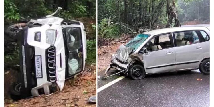 ಭೀಕರ ರಸ್ತೆ ಅಪಘಾತ: ಎರಡು ಕಾರುಗಳ ಮುಖಾಮುಖಿ ಡಿಕ್ಕಿ, 6 ಮಂದಿಗೆ ಗಾಯ.